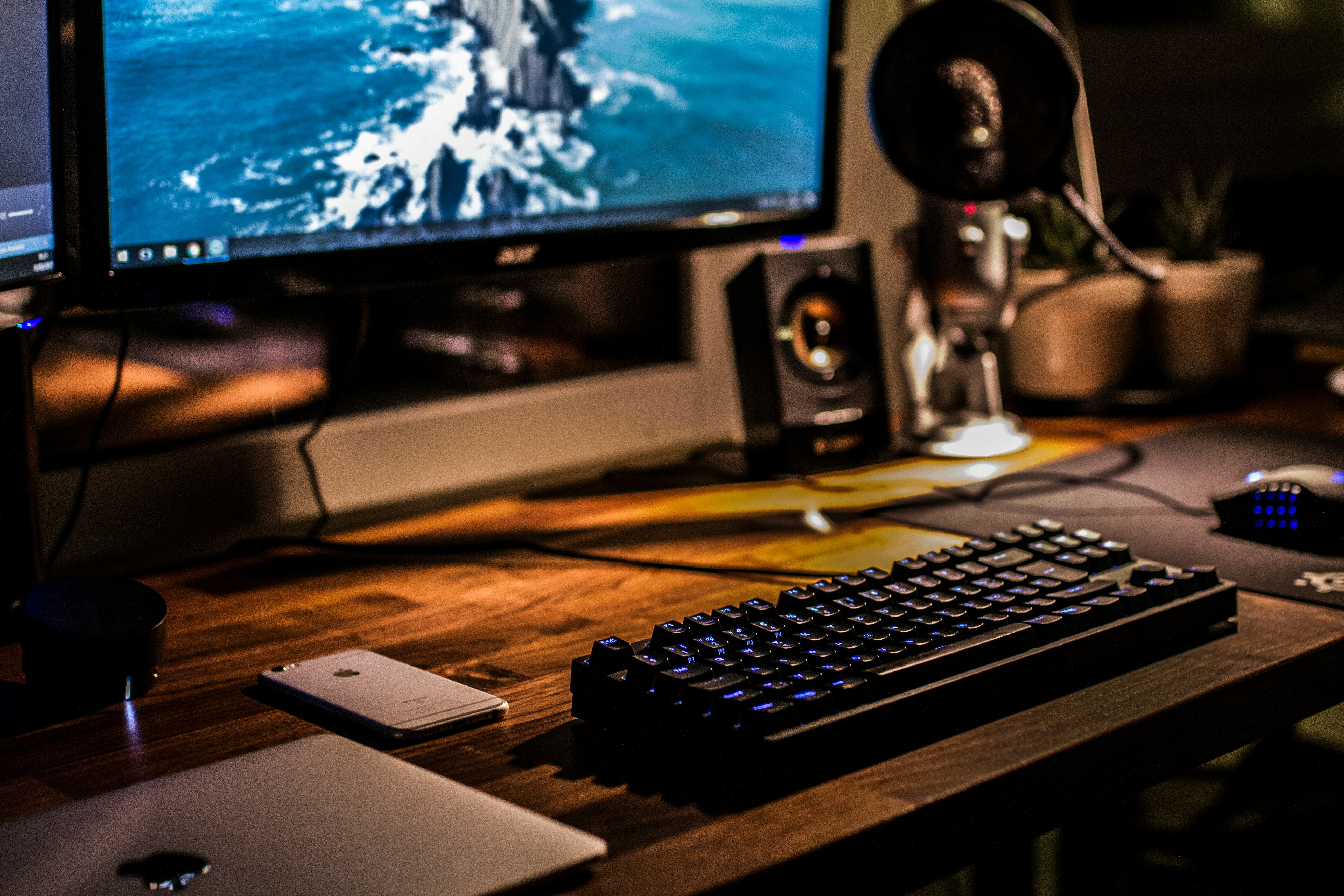 electronic devices neatly placed on a desk